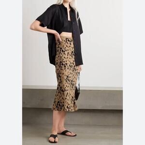 Anine Bing Painterly Leo Bar Yellow Gold Black Silk Midi Skirt XS